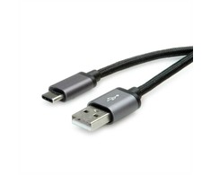 Kabelis USB Roline USB-A - USB-C 0.8 m Juodas (11.02.9027)