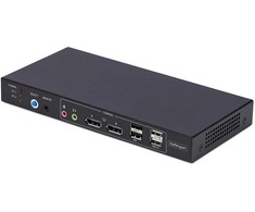 Przełącznik StarTech StarTech.com 2-Port Dual-Monitorius DisplayPort KVM Switch with Dual View Video Matrix, 4K 60Hz, 4x USB Hub Ports, Hotkey Switching, DP 1.2 Matrix KVM, TAA Compliant, 3840 x 2160 pikselių, 4K Ultra HD, 36 W, Juodas