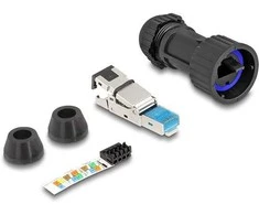 Stecker feldkonfektionierbar Cat.6A mit Durchführungskupplung passend für Delock Artikel 67047 und 67048 IP68 staub- und wasserdicht juodas
