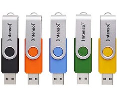 Mėlyna Intenso Office Line Multipack 64 GB, USB-Stick - 5 USB-A 3.2 USB-Sticks in yellow, žalias, juodas, mėlynas + oranžinis