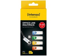 Mėlyna Intenso Office Line Multipack 32 GB, USB-Stick - 5 USB-A 3.2 USB-Sticks in yellow, žalias, juodas, mėlynas + oranžinis