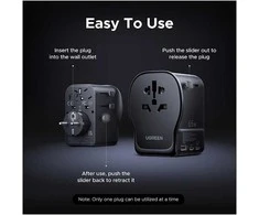 UGREEN S550 Travel Adapteris Universal GaN 65W mit Typ B (USA) Typ E/F (EU) Typ G (Grobritannien) Typ I (Australien/China)