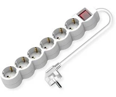 VALUE 6-fach Steckdosenleiste mit Schalter, runde Dosen, wei, 3 m