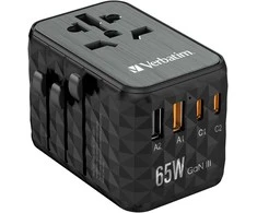 Verbatim kelioninis adapteris EU/UK/US GaN 2xUSB-A/2xUSB-C PD 65W UTA-05 juodas 32120