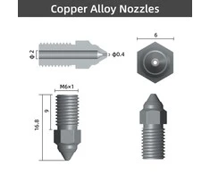 3D spausdintuvo purkštukų komplektas 2vnt (0.4mm ir 0.6mm) skirti ENDER-3V3SE ENDER-7 ir ENDER-5S1 varinio lydinio dengti nikeliu CREALITY