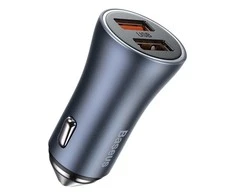 Baseus Automobilinis įkroviklis 40W 12-24V 2xUSB QC4.0 SCP FCP AFC, pilkas