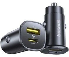 Baseus Automobilinis įkroviklis GoTrip 30W 12-24V USB-A + USB-C QC PD, juodas