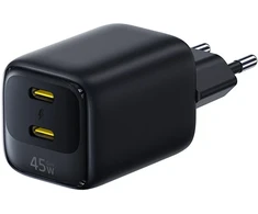 Baseus Sieninis įkroviklis EnerFill FE22 45W 2xUSB-C QC PD su USB-C kabeliu 1m, juodas