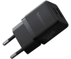 Baseus Sieninis įkroviklis Palm 20W USB + USB-C QC3.0 PD3.0 su USB-C kabeliu 1m, juodas