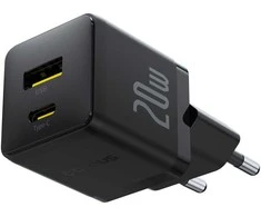 Baseus Sieninis įkroviklis Palm 20W USB + USB-C QC3.0 PD3.0 su USB-C kabeliu 1m, juodas