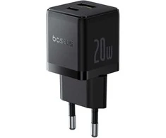 Baseus Sieninis įkroviklis Palm 20W USB + USB-C QC3.0 PD3.0 su USB-C kabeliu 1m, juodas