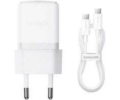 Baseus Sieninis įkroviklis Palm 30W USB-C QC3.0 PD3.0 su USB-C kabeliu 1m, baltas