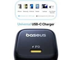 Baseus Sieninis įkroviklis PicoGo GaN 45W USB-C QC PD, juodas