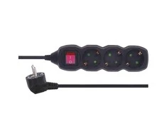 Emos Ilgiklis 3 lizdų 1.5m su įžeminimu, su jungiklius (juodas) 1.0mm²