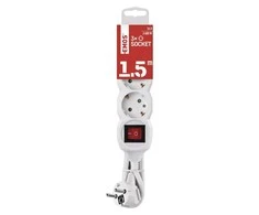 Emos Ilgiklis 3 lizdų 1.5m su įžeminimu, su jungikliu (baltas) 1.5mm²