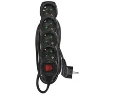 Emos Ilgiklis 4 lizdų 3.0m su įžeminimu, su jungikliu (juodas) 1.5mm²