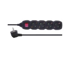Emos Ilgiklis 4 lizdų 3.0m su įžeminimu, su jungiklius (juodas) 1.0mm²