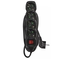 Emos Ilgiklis 4 lizdų 5.0m su įžeminimu, su jungikliu (juodas) 1.5mm²