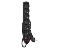 Emos Ilgiklis 6 lizdų 1.5m su įžeminimu, su jungikliu, 3x1.5 mm² juodas