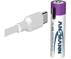Įkraunamos baterijos AAA 1.5V 500mAh ( Li-Ion 0.74Wh) su USB-C lizdu, max iškrovimo srovė 1A, 4vnt įpakavime ANSMANN