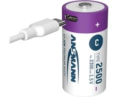 Įkraunamos baterijos C 1.5V 2500mAh (Li-Ion 4.07Wh) su USB-C lizdu, max iškrovimo srovė 2.5A, 2vnt įpakavime ANSMANN