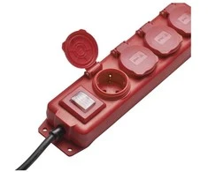 Ilgiklis 4 lizdų 3m IP44 3x1.5 mm² raudonas, guminis kabelis EMOS