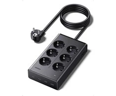 Ilgiklis 6 lizdų 1.3m, su USB krovikliu (3x USB-A max 15W, 1x USB-C max 20W) juoda S622 UGREEN