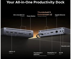 Jungčių stotelė 10in1 Thunderbolt 5 (USB-C) - 2xTBT5/DisplayPort, RJ45, USB3.0 Maxidok Revodok U712 UGREEN