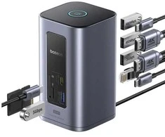 Jungčių stotelė / adapteris 1in12 USB C kištukas - 2xHDMI RJ45 SD/TF USB3 NU1 Air Spacemate BASEUS