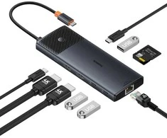 Jungčių stotelė / adapteris USB C kištukas - 1in10 2xHDMI RJ45 SD/TF USB3 BASEUS