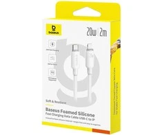 Kabelis USB C - IP Lightning 2m 20W baltas porėto silikono izoliacija BASEUS