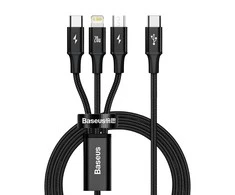 Kabelis USB C - 3 kištukai (USB C (iki 15W), micro USB (iki 10W), lightning (iki 20W)) 1.5m juodas Rapid BASEUS