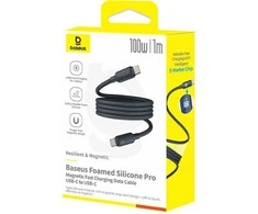 Kabelis USB C - USB C 1m 100W magnetinis, porėto silikono izoliacija, juodas BASEUS