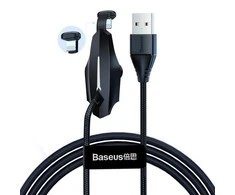 Kabelis USB A - IP Lightning 1.2m su laikikliu prilimpančiu prie telefono, su nailoniniu šarvu juodas BASEUS