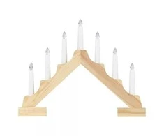Kalėdinė dekoracija "Žvakutės", 2xAA, 29cm, 7 x LED, šiltai balta, medinė, su laikmačiu, EMOS