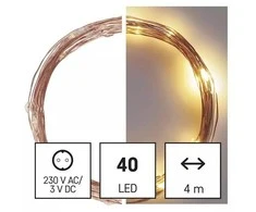 LED girlianda NANO, 230Vac, 4m, 40 x LED, šiltai balta, su laikmačiu, EMOS