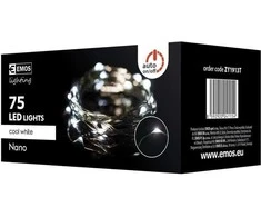 LED girlianda NANO, 230Vac, 7.5m, 75 x LED, šaltai balta, su laikmačiu, EMOS