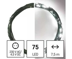 LED girlianda NANO, 230Vac, 7.5m, 75 x LED, šaltai balta, su laikmačiu, EMOS