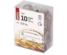 LED girlianda NANO, 3Vac (2xAA), 0.9m, 10 x LED, šiltai balta, su laikmačiu, EMOS