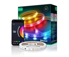 LED juostos komplektas su Bluetooth valdikliu ir maitinimo šaltiniu, RGB, 5m, 24W, TUYA / Smart Life, NOUS