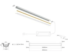 Led Line Prime LED profilio komplektas, 2m, įleidžiamas, juodas, su baltu dangteliu ir aklėmis