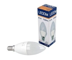 Lemputė LED E14 230V 8W 720lm C37 žvakės formos, šiltai balta 3000K, LEDOM