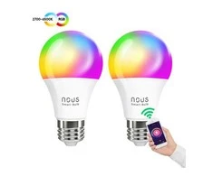 Lemputė LED E27, 230V, 9W, 810lm, 2700K - 6500K, RGB, išmanioji Wi-Fi, valdoma programėle, TUYA / Smart Life, P3 (2vnt. kompl.), NOUS