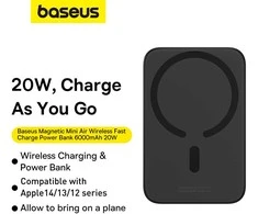 Mini Wireless PowerBank 20W Baseus - juodas