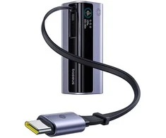 LiPo išorinis akumuliatorius (Powerbank) 10000mAh 100W, su įmontuotu USB-C kabeliu, USB-A, USB-C pilkas EnerGeek GR11 BASEUS