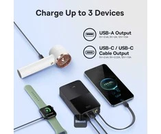 LiPo išorinis akumuliatorius (Powerbank) 20000mAh 22.5W su įmontuotu USB-C kabeliu, USB-A, USB-C Bipow2 Pro EnerFill Juodas BASEUS