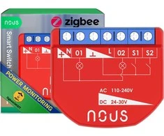 Nous Išmani relė / jungiklis su sauso kontakto jungtimis, 2 kanalų, su galios matavimu ZigBee 2MQTT, TUYA