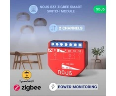 Nous Išmani relė / jungiklis su sauso kontakto jungtimis, 2 kanalų, su galios matavimu ZigBee 2MQTT, TUYA
