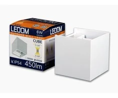 Sieninis lauko šviestuvas LED 2x3W 4000K IP54, reguliuojamo švietimo kampo, baltas CUBE, LEDOM