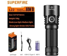 Superfire Žibintuvėlis L22, 5000lm, 60W, įkraunamas USB C 1x 26650 5000mAh, 190g